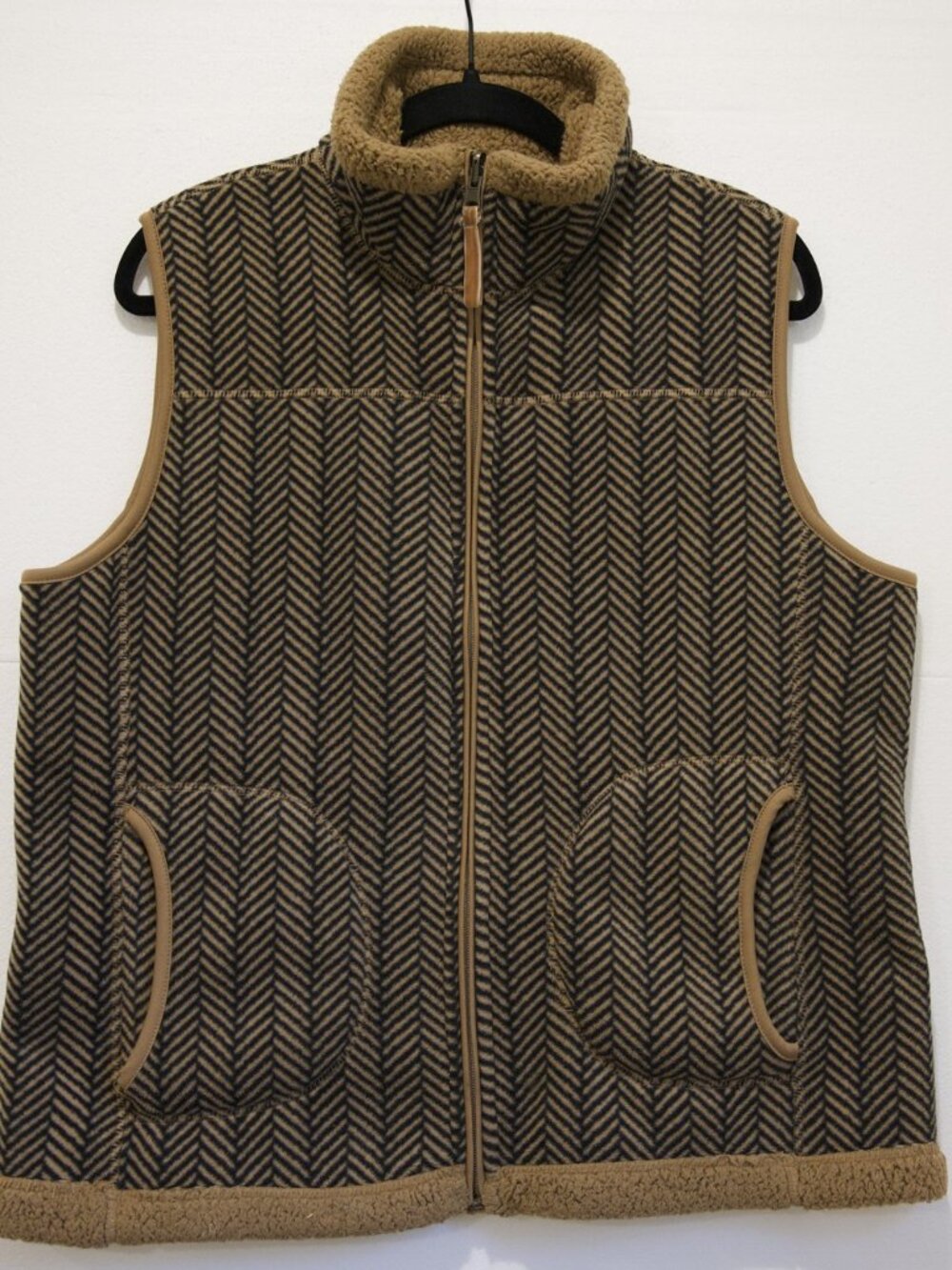 Mountain Lake Reversible Vest Herringbone Fleece Tan Sherpa Full Zip Women's L